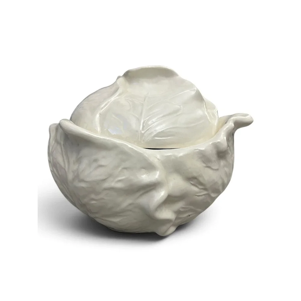 Vintage 1970s Holland Mold White Cabbage Head Covered Serving Bowl / Tureen